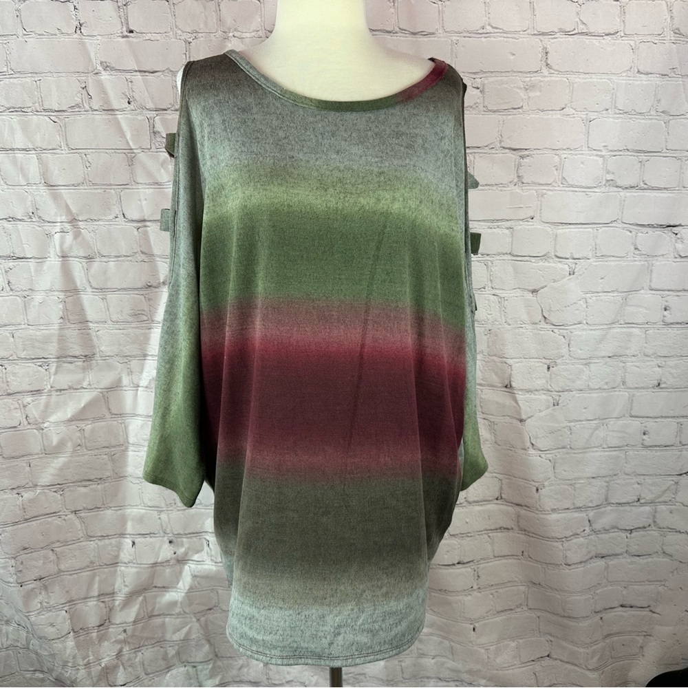 NWT boutique lovely J Striped soft Oversized Top dolman ladder cutout sleeve